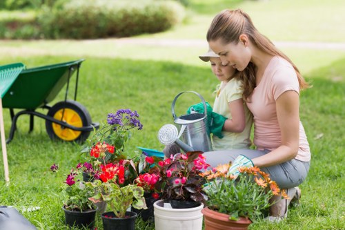 Training session for gardening staff using equipment